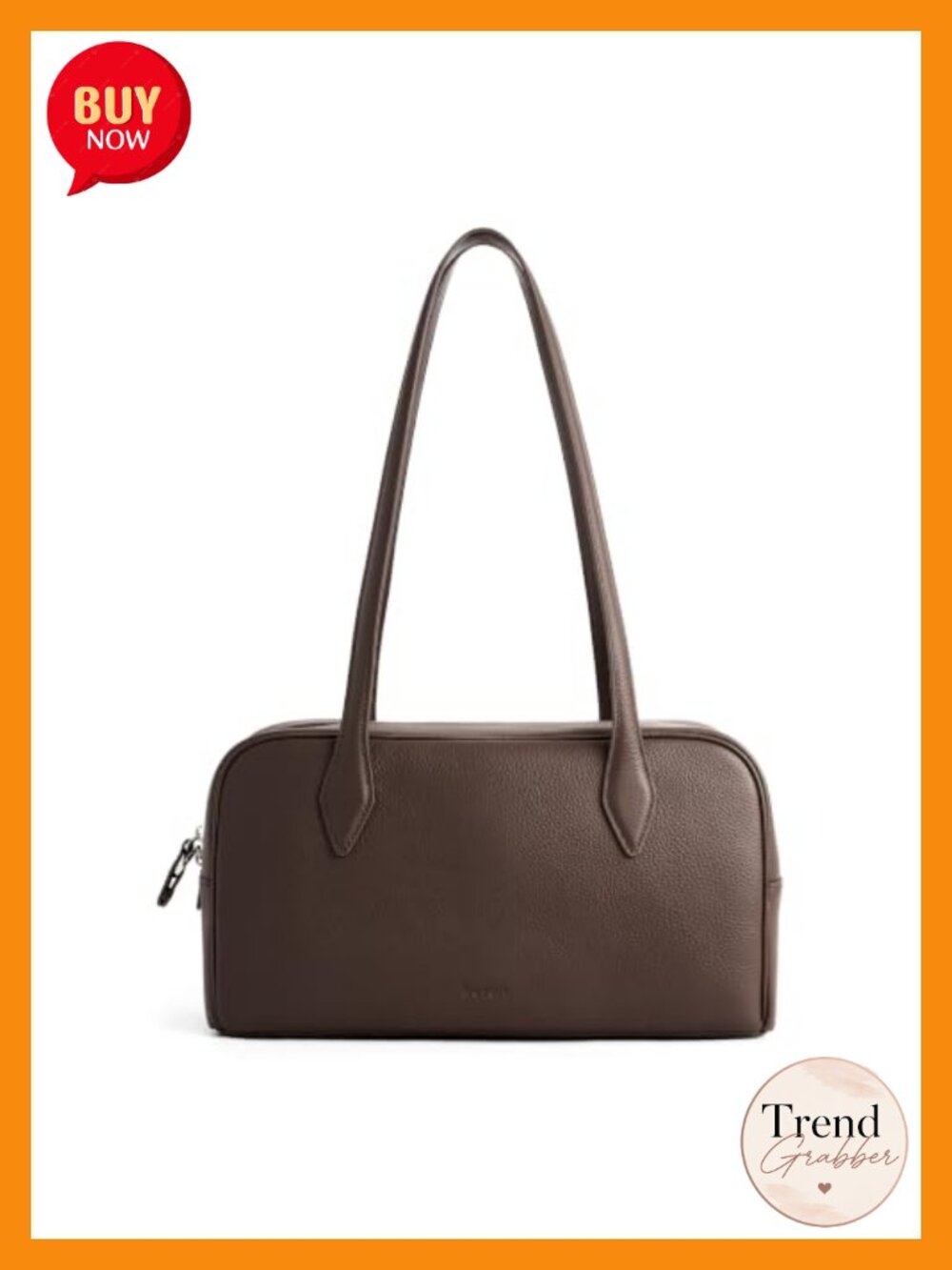 Genuine Leather Bowler Shoulder Bag Pebbled Anti-Theft Zip